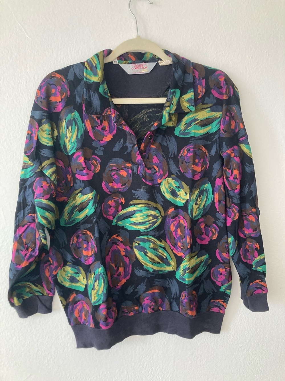 French Connection Black Sweater with Multicolor Floral Trim